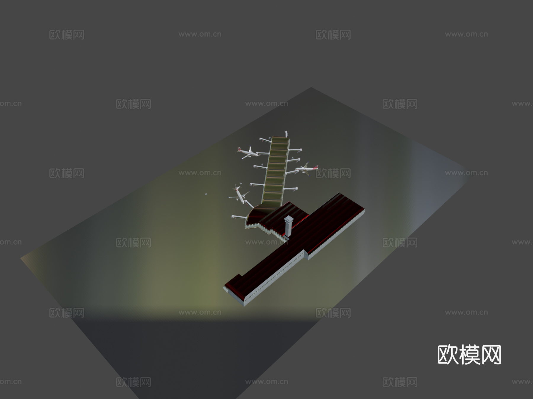 低多边形机场与飞机、地面车辆3d模型下载（渲染图8）