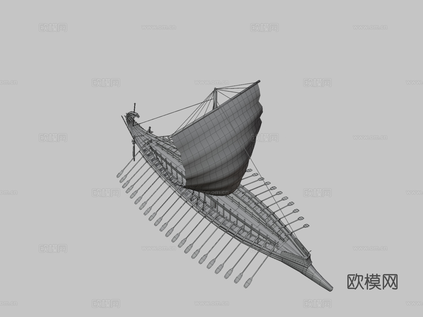 古希腊桨帆船-五十桨船3d模型下载（渲染图3）