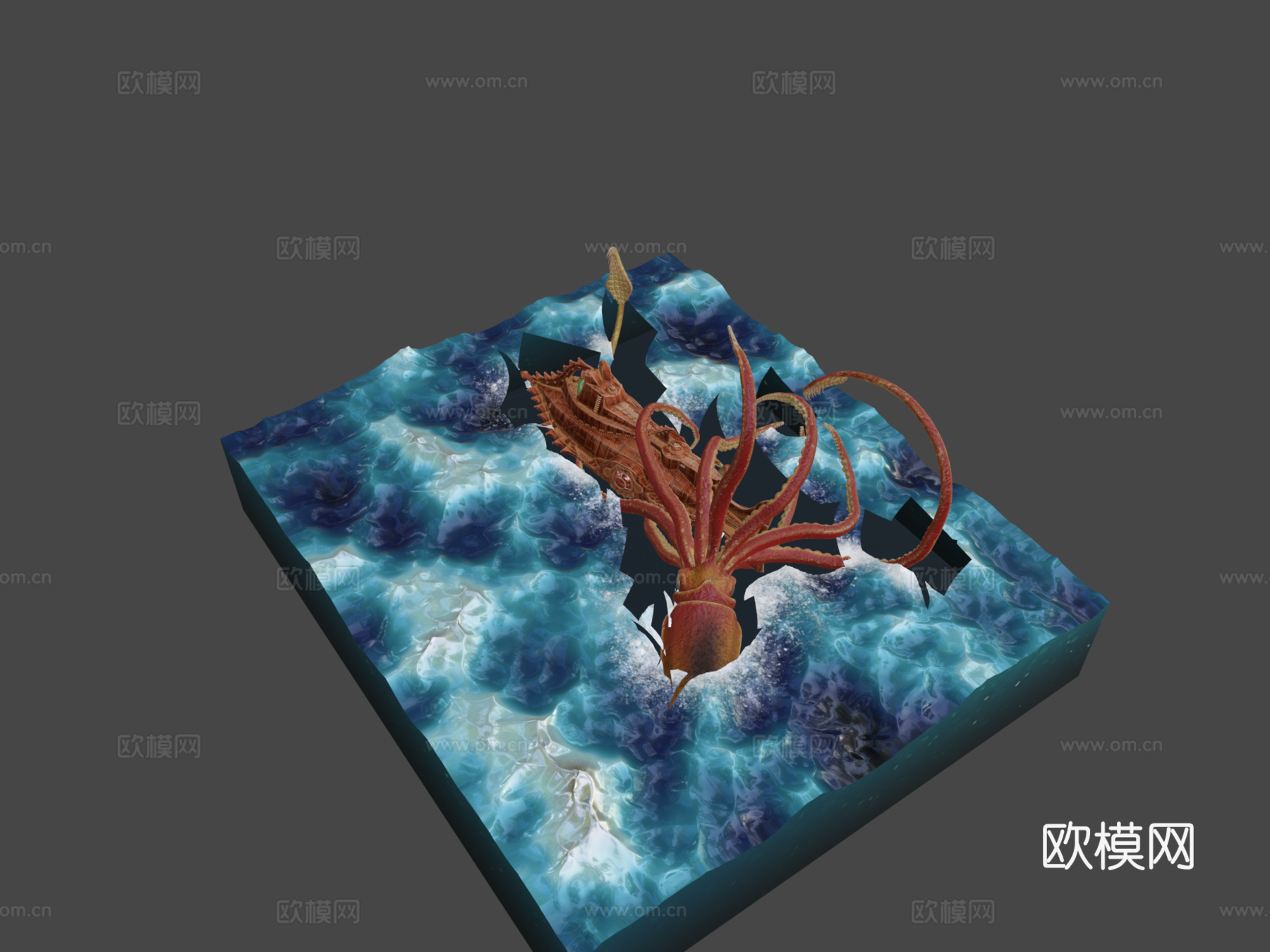 巨型乌贼对战鹦鹉螺号3d模型下载（渲染图7）
