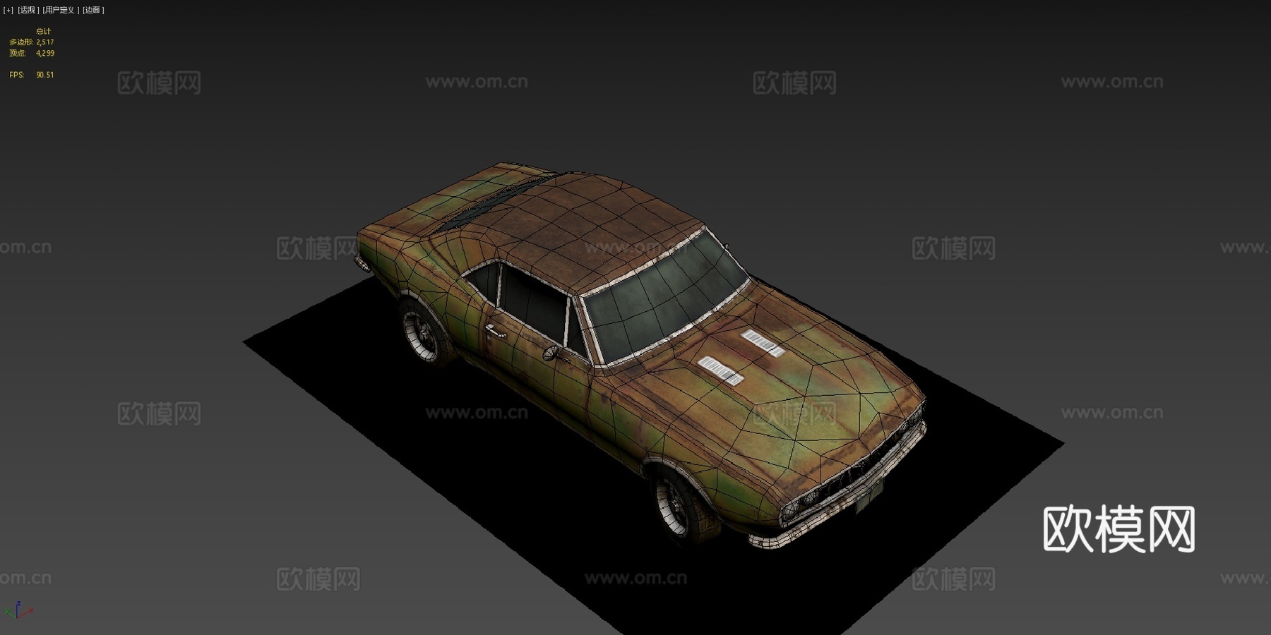 生锈的1960年代肌肉车3d模型下载（渲染图4）