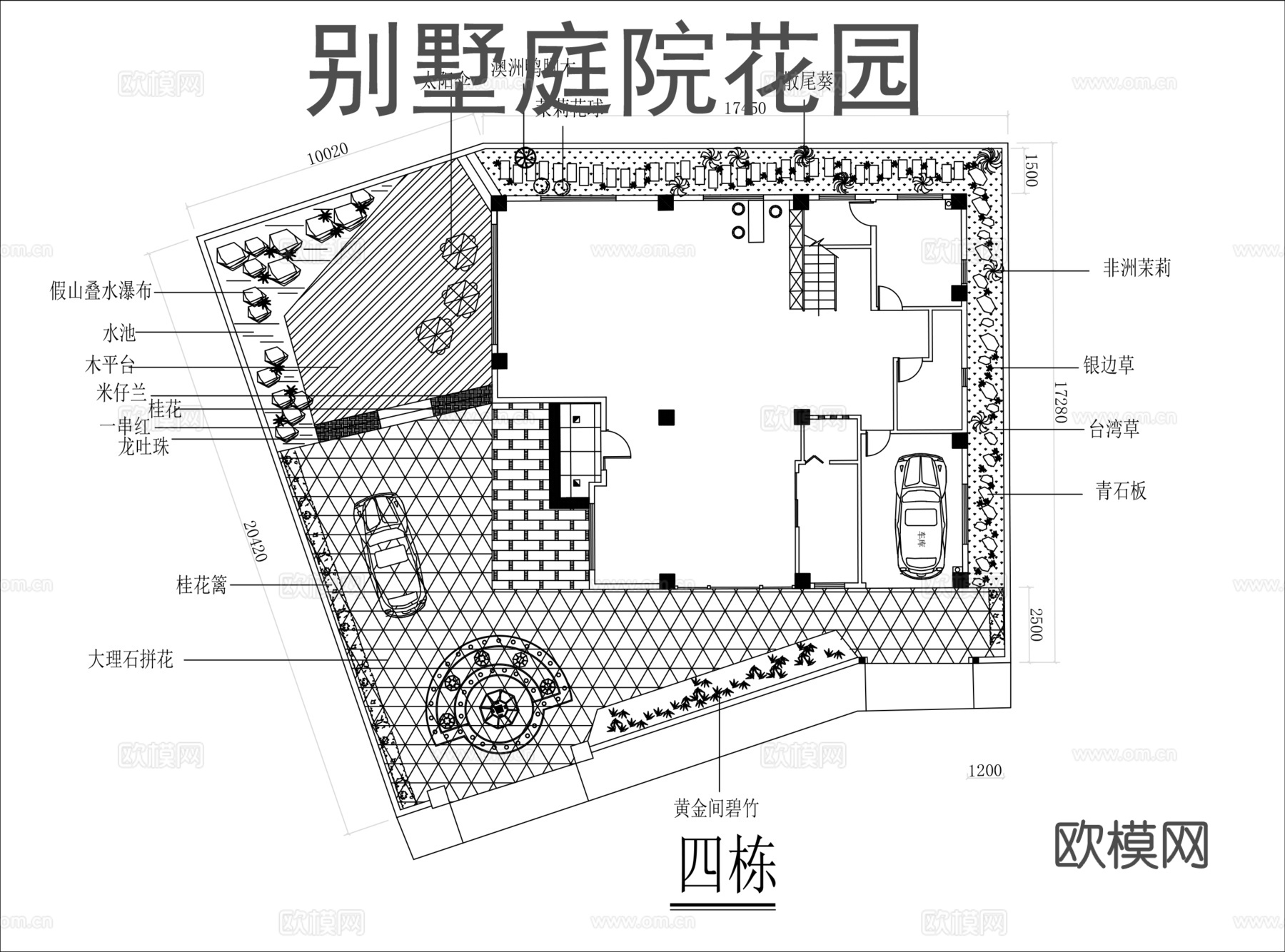 别墅庭院景观花园cad施工图