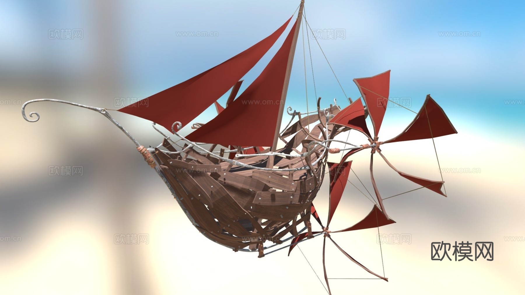 蒸汽朋克飞行船3d模型下载（渲染图1）