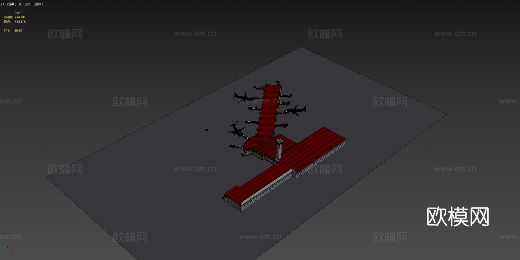 低多边形机场与飞机、地面车辆3d模型下载（渲染图4）