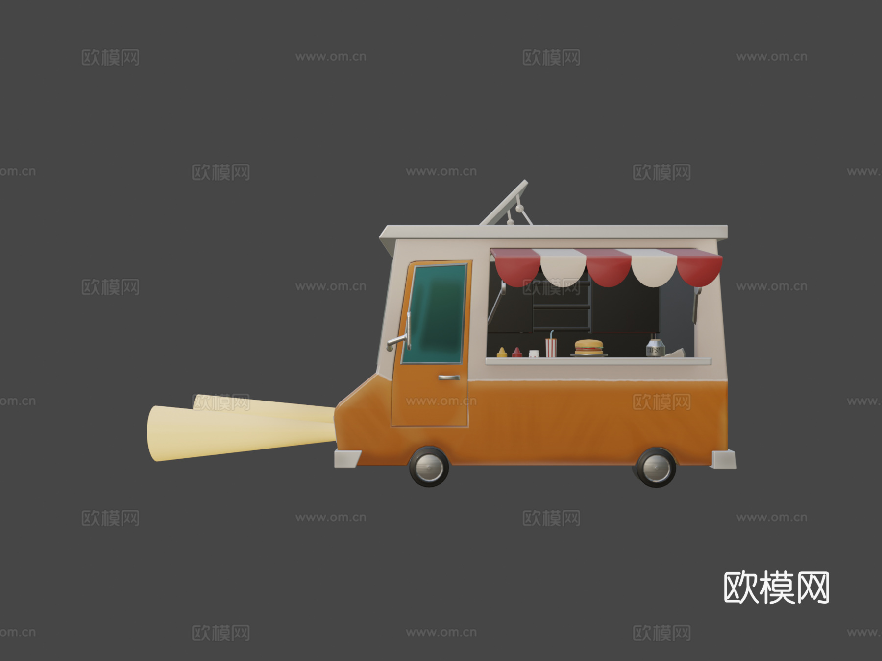风格化食品卡车 #Sketchfab每周挑战3d模型下载（渲染图7）