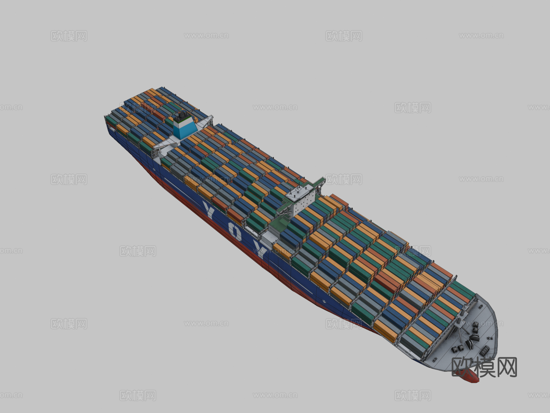 集装箱船3d模型下载（渲染图2）