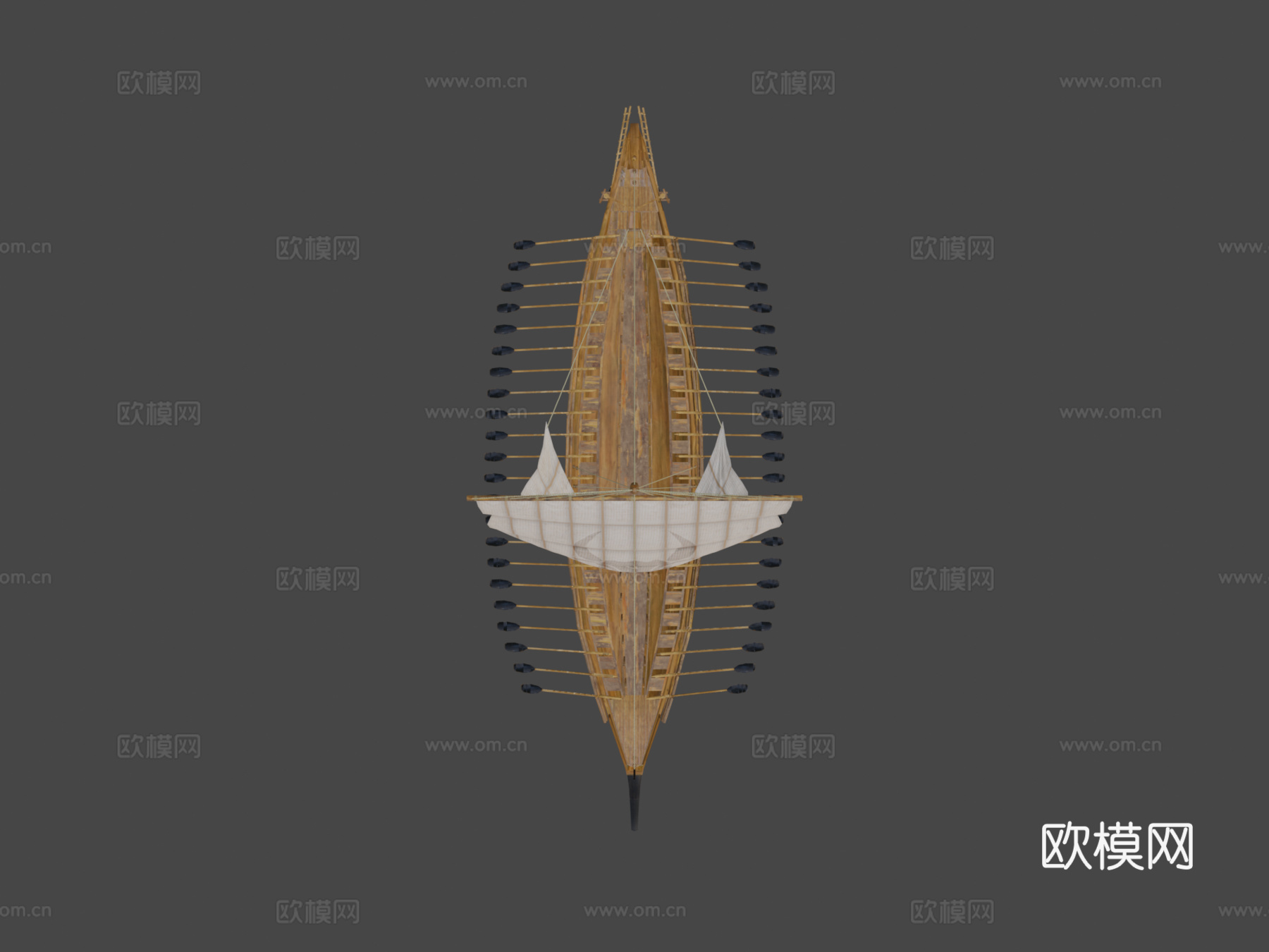古希腊桨帆船-五十桨船3d模型下载（渲染图8）