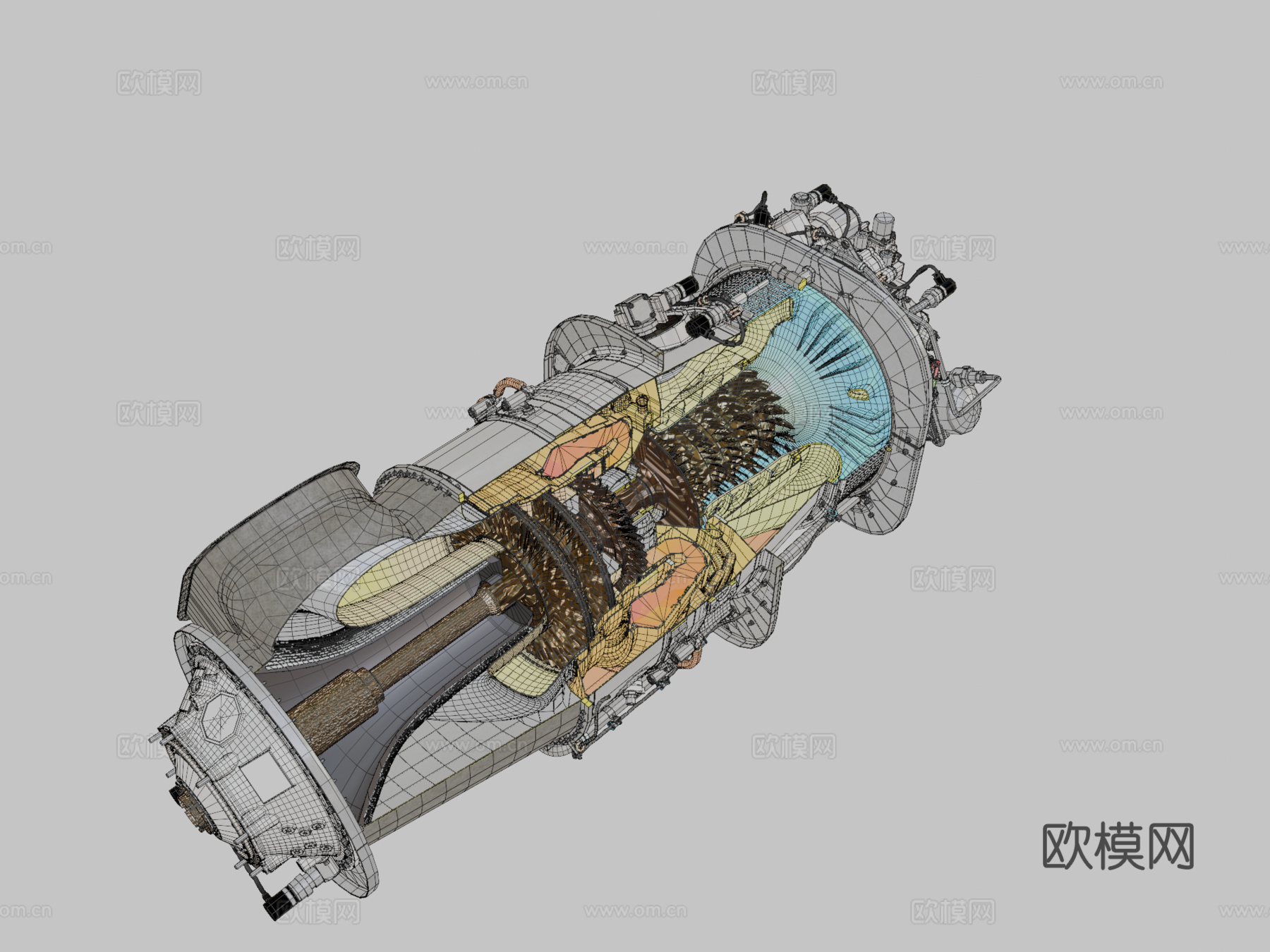 PT6C-67C涡轮轴发动机3d模型下载（渲染图2）