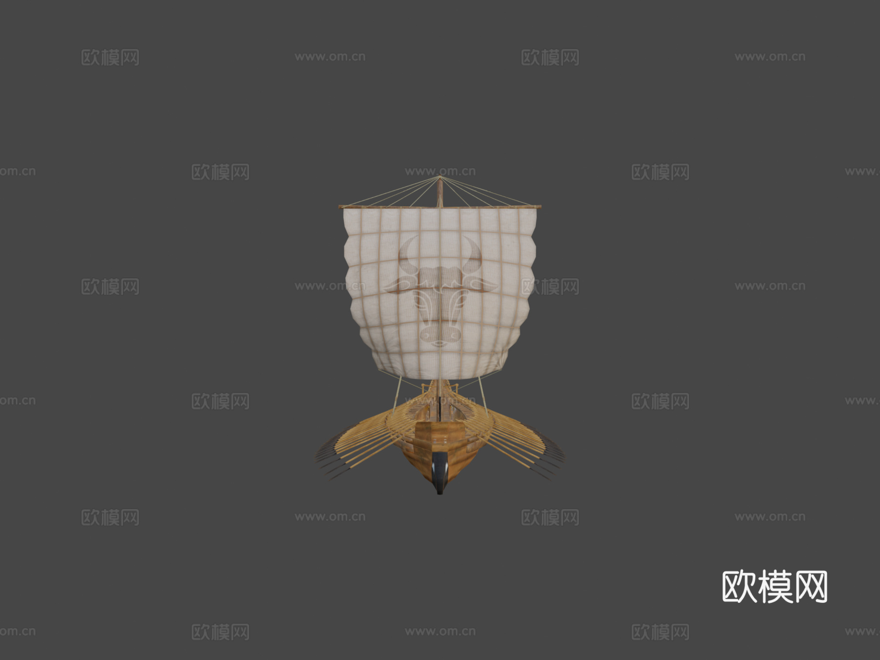 古希腊桨帆船-五十桨船3d模型下载（渲染图5）