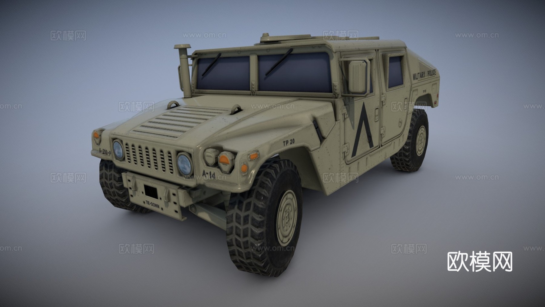 悍马 M1045 军事警察3d模型下载（渲染图1）