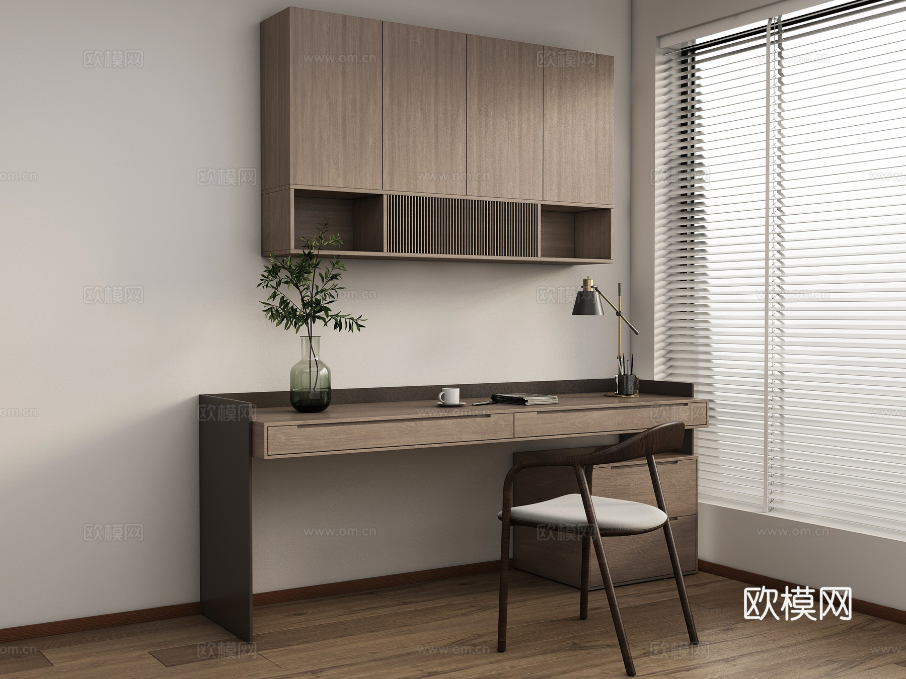 现代简约书桌椅 书桌  办公桌椅 摆件组合su模型