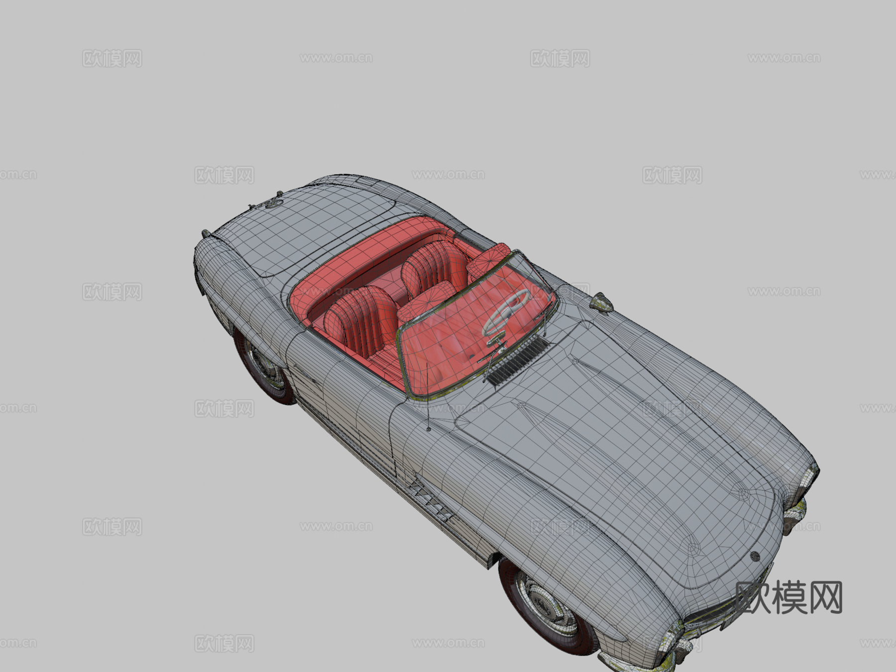 梅赛德斯-奔驰300 SL敞篷跑车3d模型下载（渲染图2）