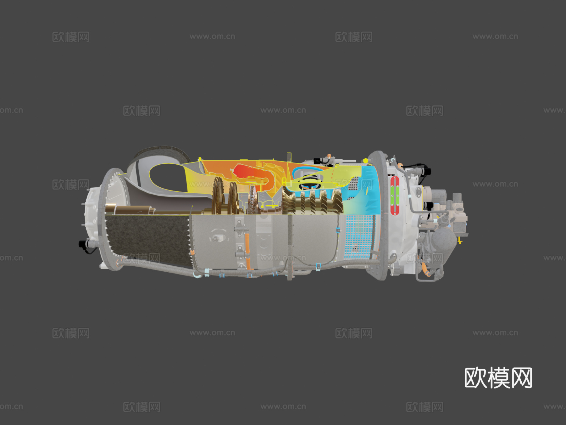 PT6C-67C涡轮轴发动机3d模型下载（渲染图7）
