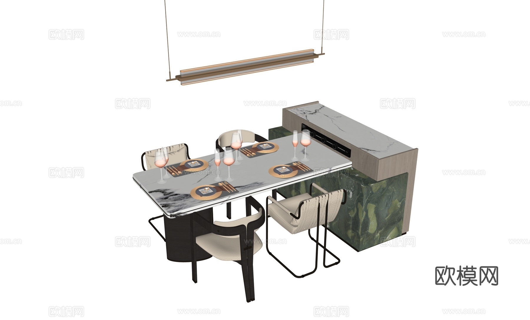 轻奢吧台餐桌椅su模型