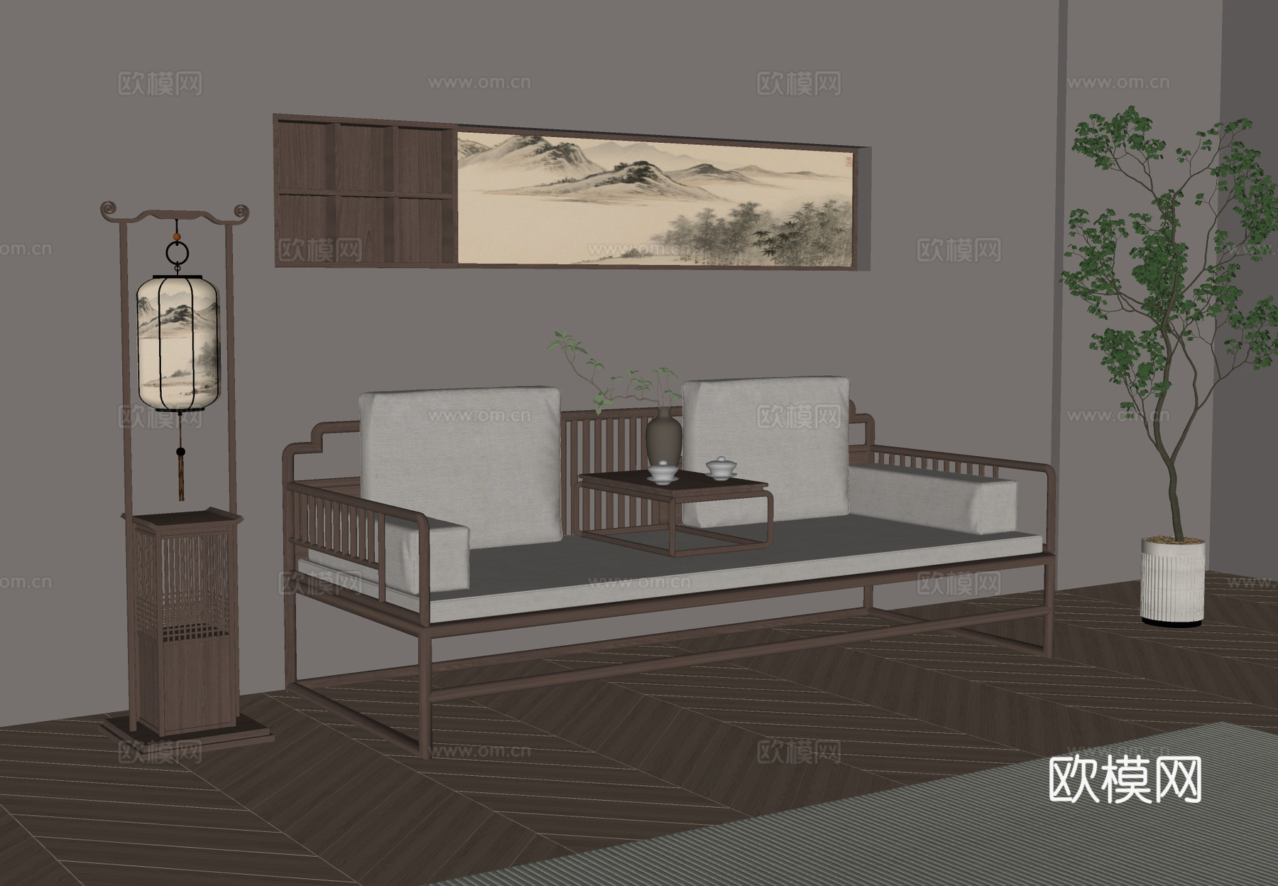 新中式罗汉床su模型