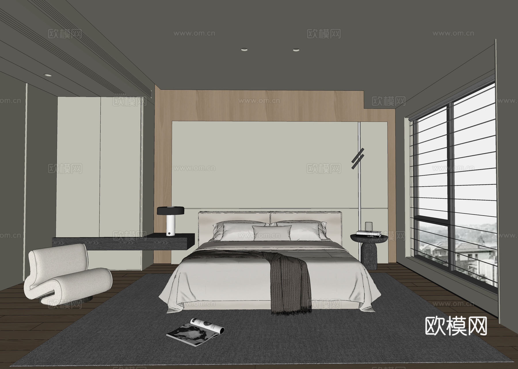 卧室 双人床 沙发 衣柜su模型