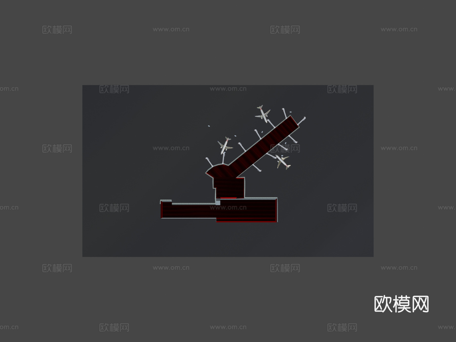 低多边形机场与飞机、地面车辆3d模型下载（渲染图7）