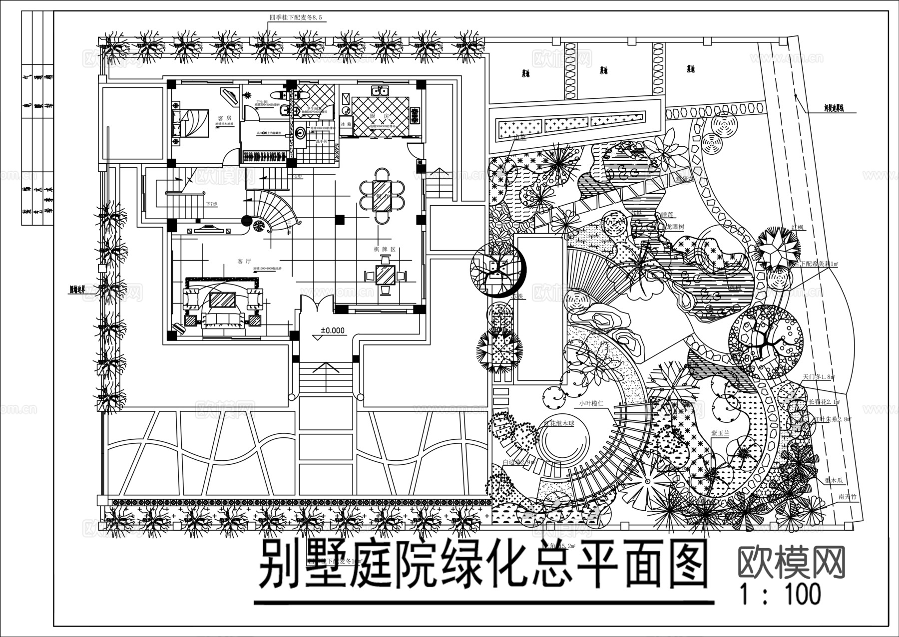 别墅庭院花园cad施工图