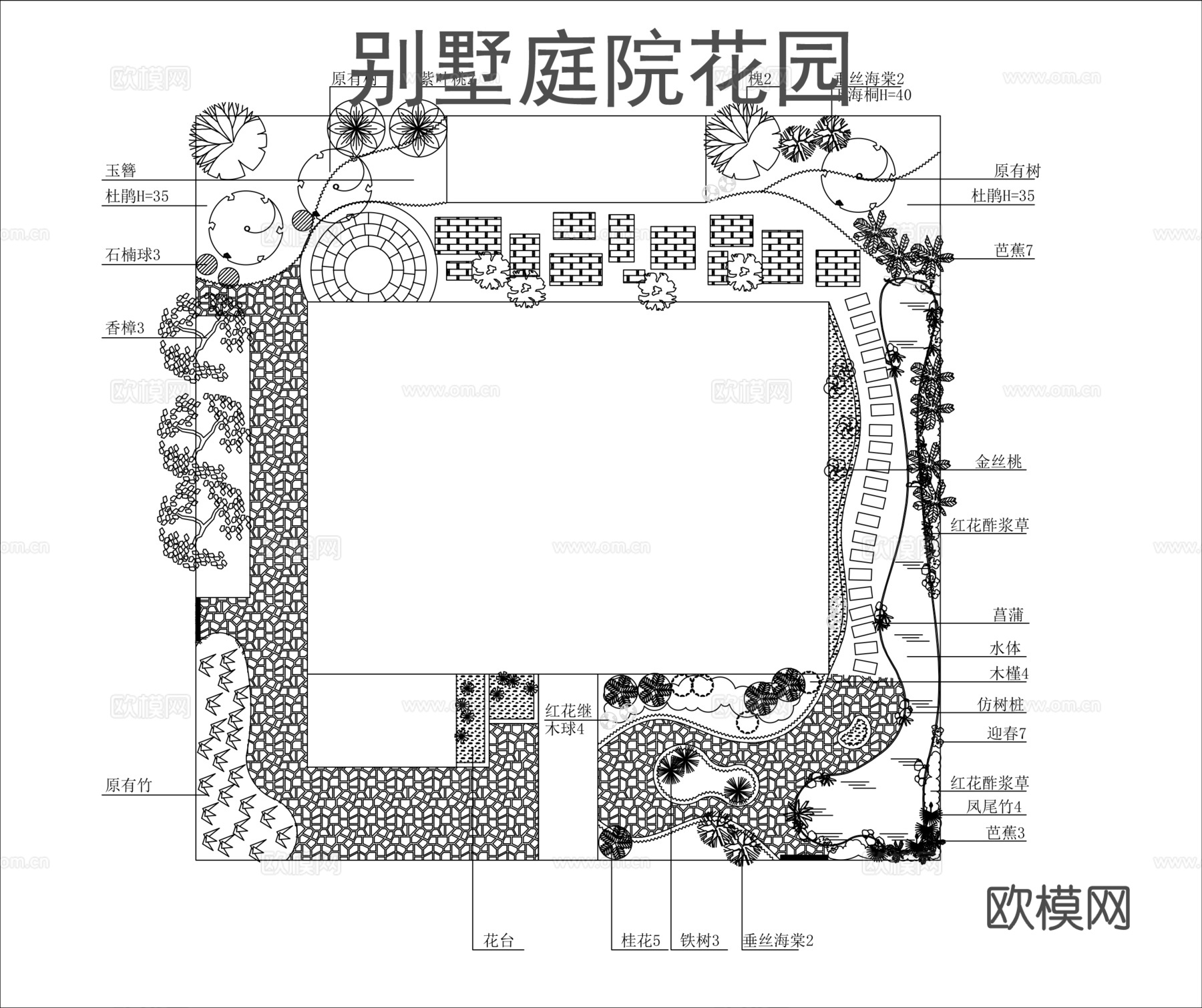 别墅庭院景观花园cad施工图