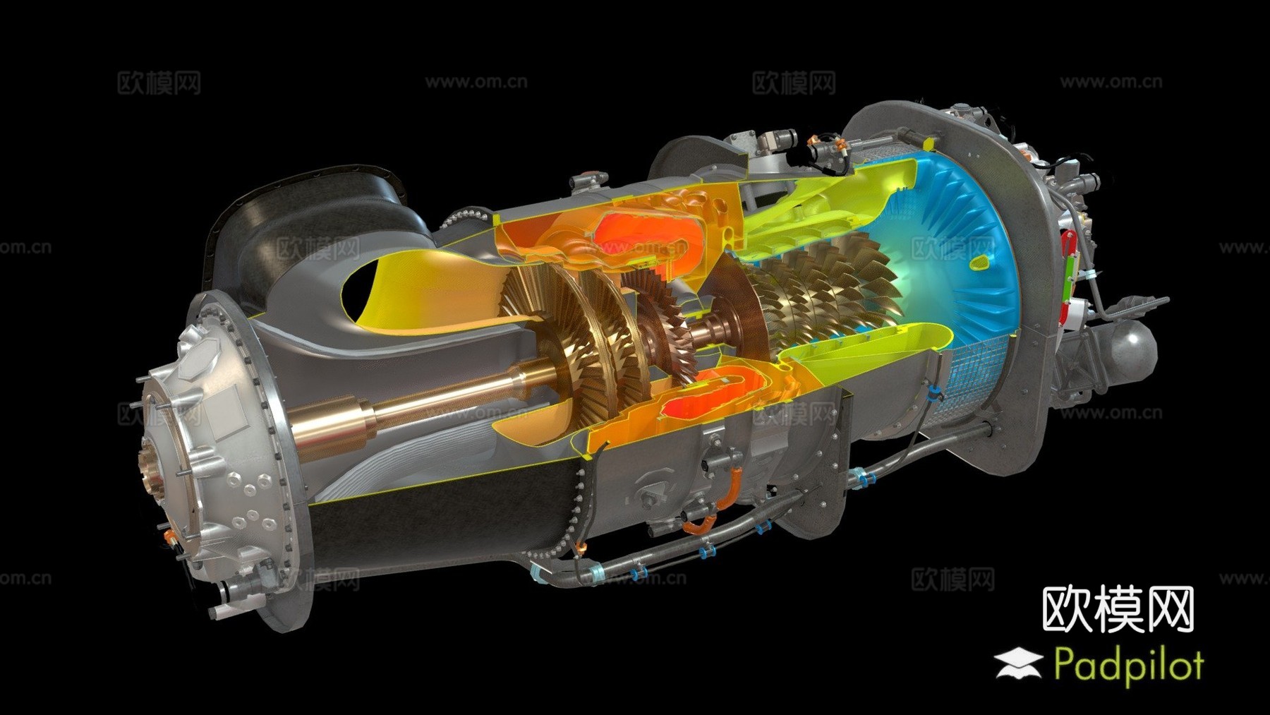 PT6C-67C涡轮轴发动机3d模型下载（渲染图1）