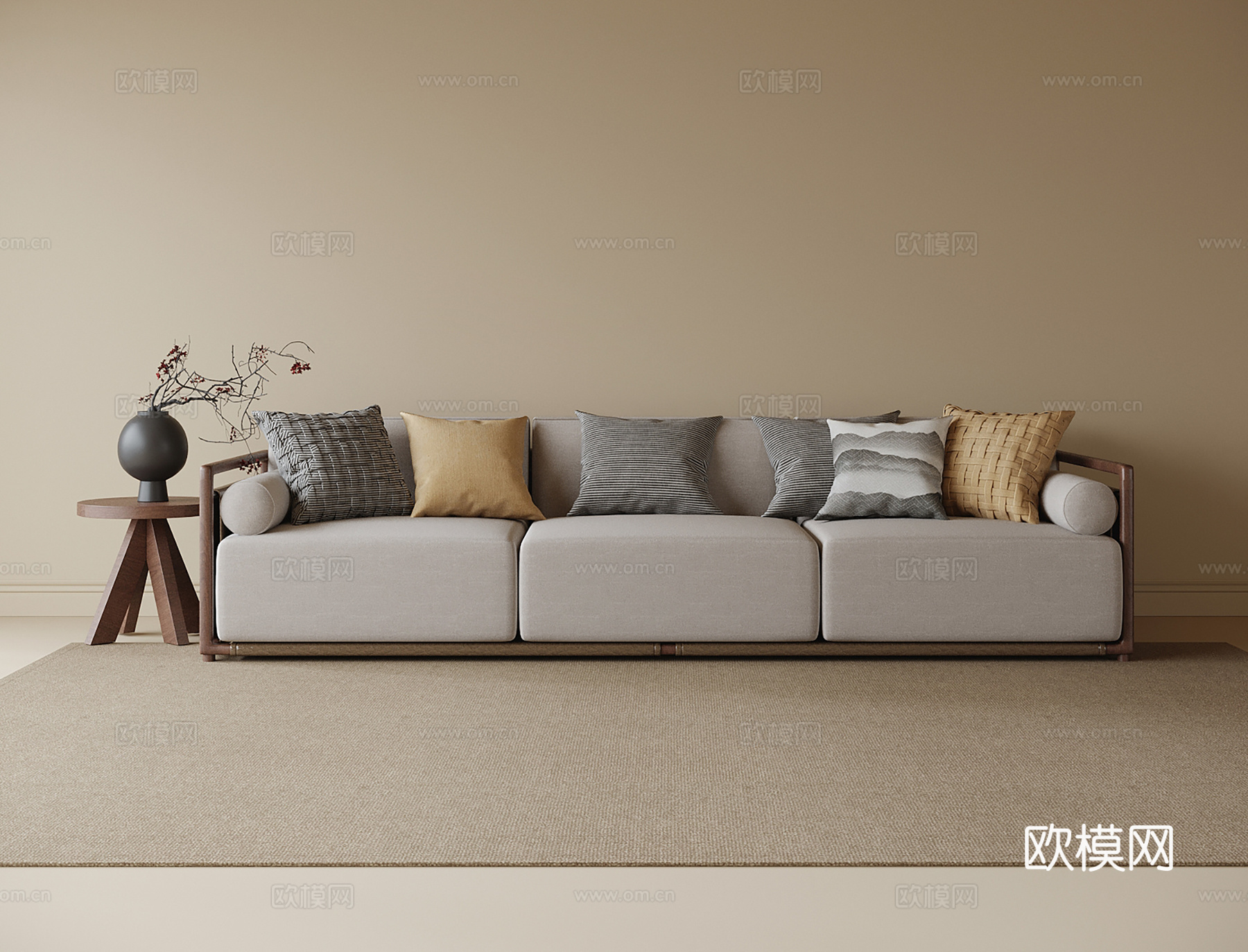 现代三人沙发su模型