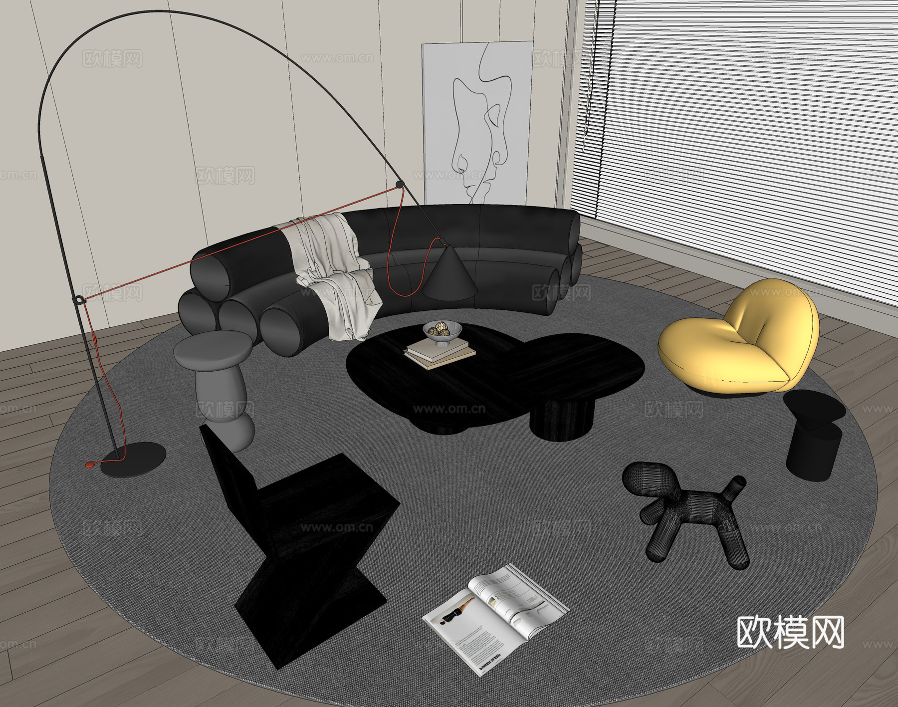 组合沙发 布艺沙发 茶几 休闲椅su模型