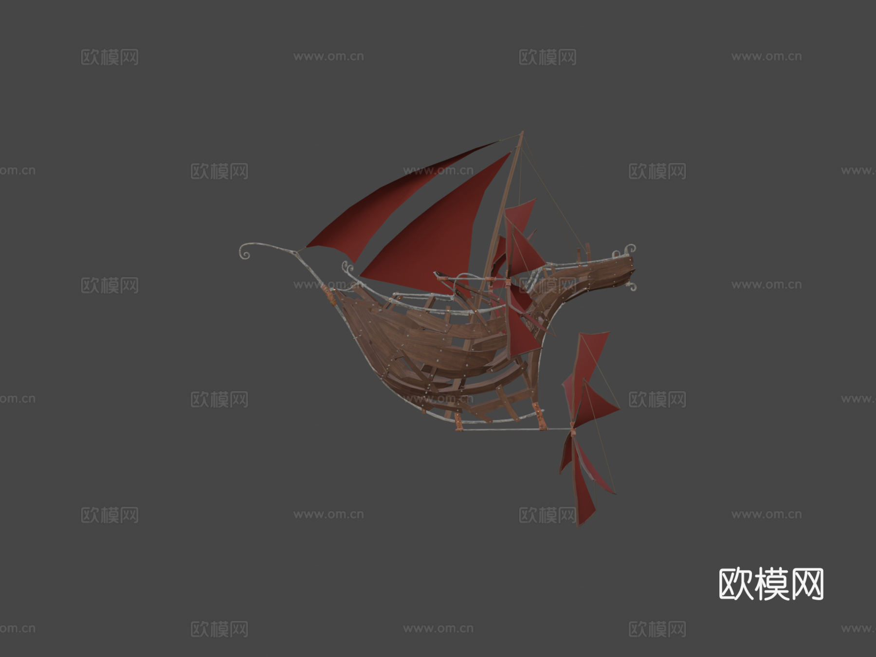 蒸汽朋克飞行船3d模型下载（渲染图8）