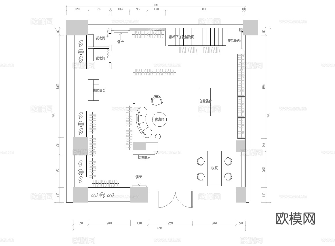 高档品牌女装男装店 最新全套 效果图 施工图设计cad施工图