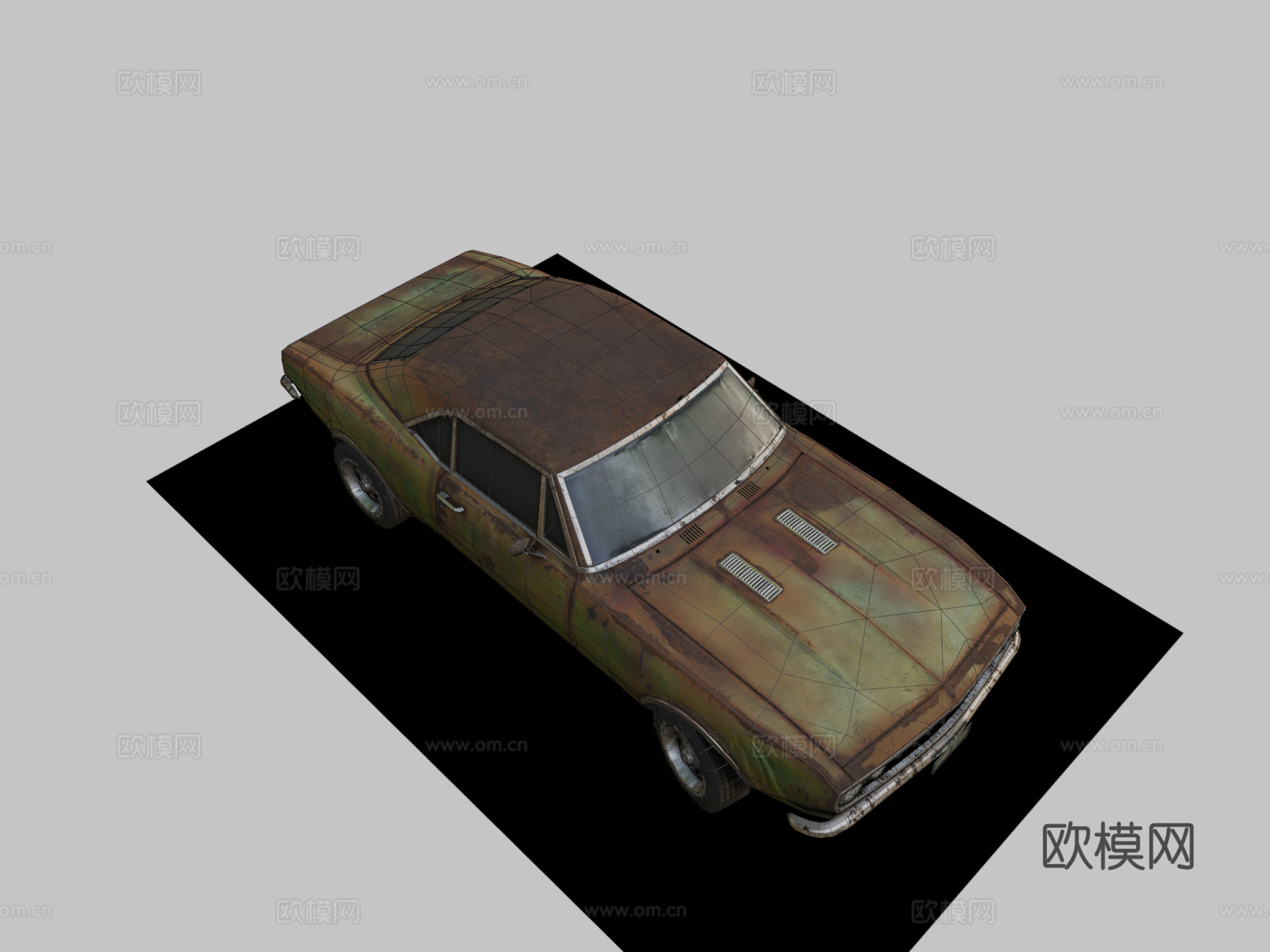 生锈的1960年代肌肉车3d模型下载（渲染图2）