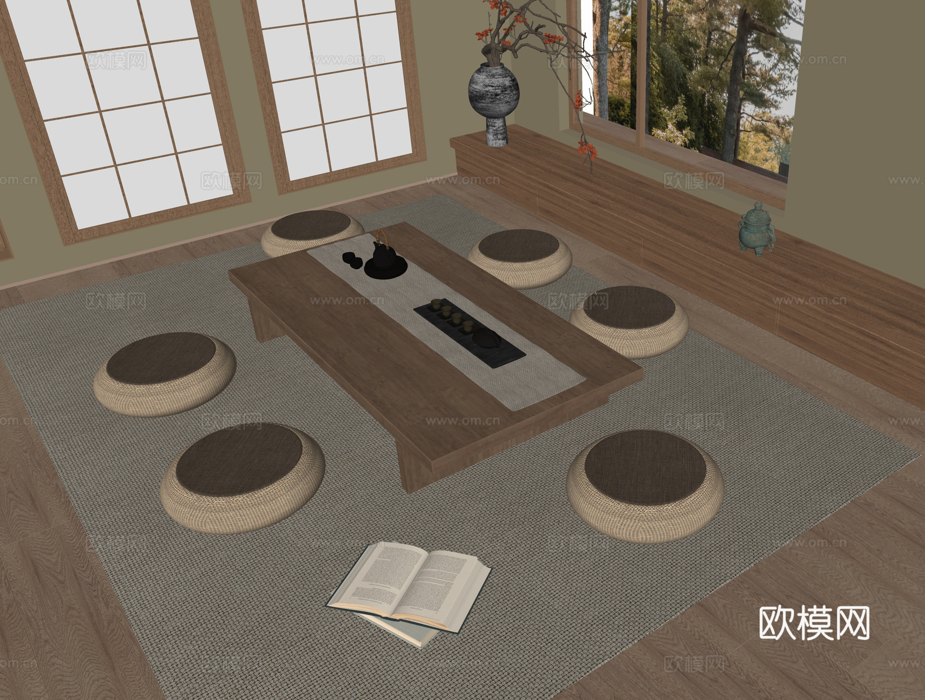现代榻榻米茶桌椅su模型