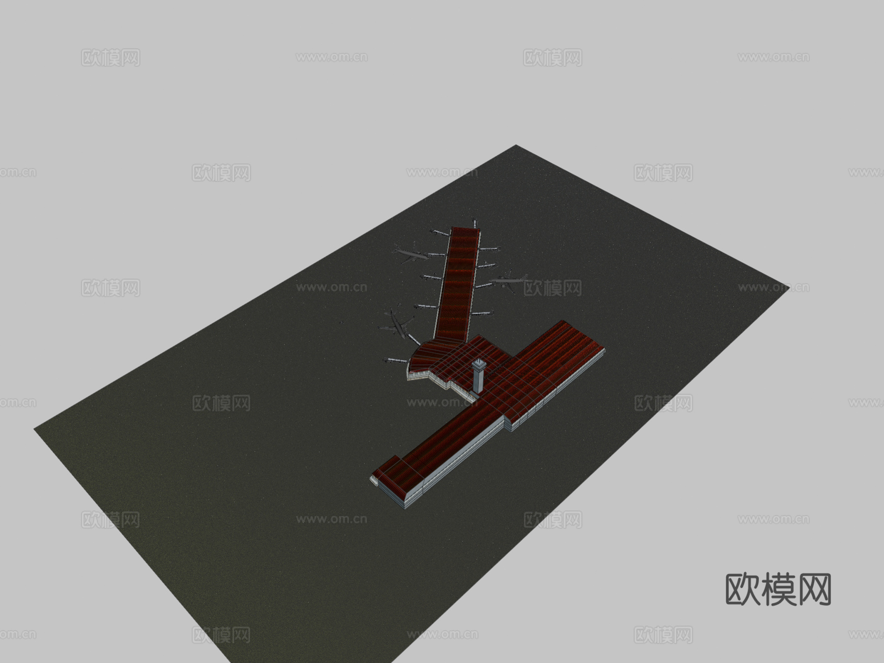 低多边形机场与飞机、地面车辆3d模型下载（渲染图2）