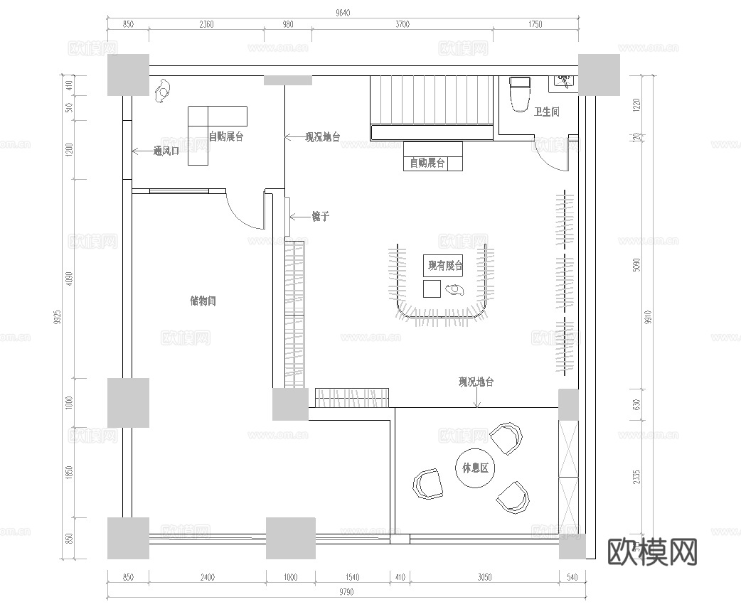 高档品牌女装男装店 最新全套 效果图 施工图设计cad施工图