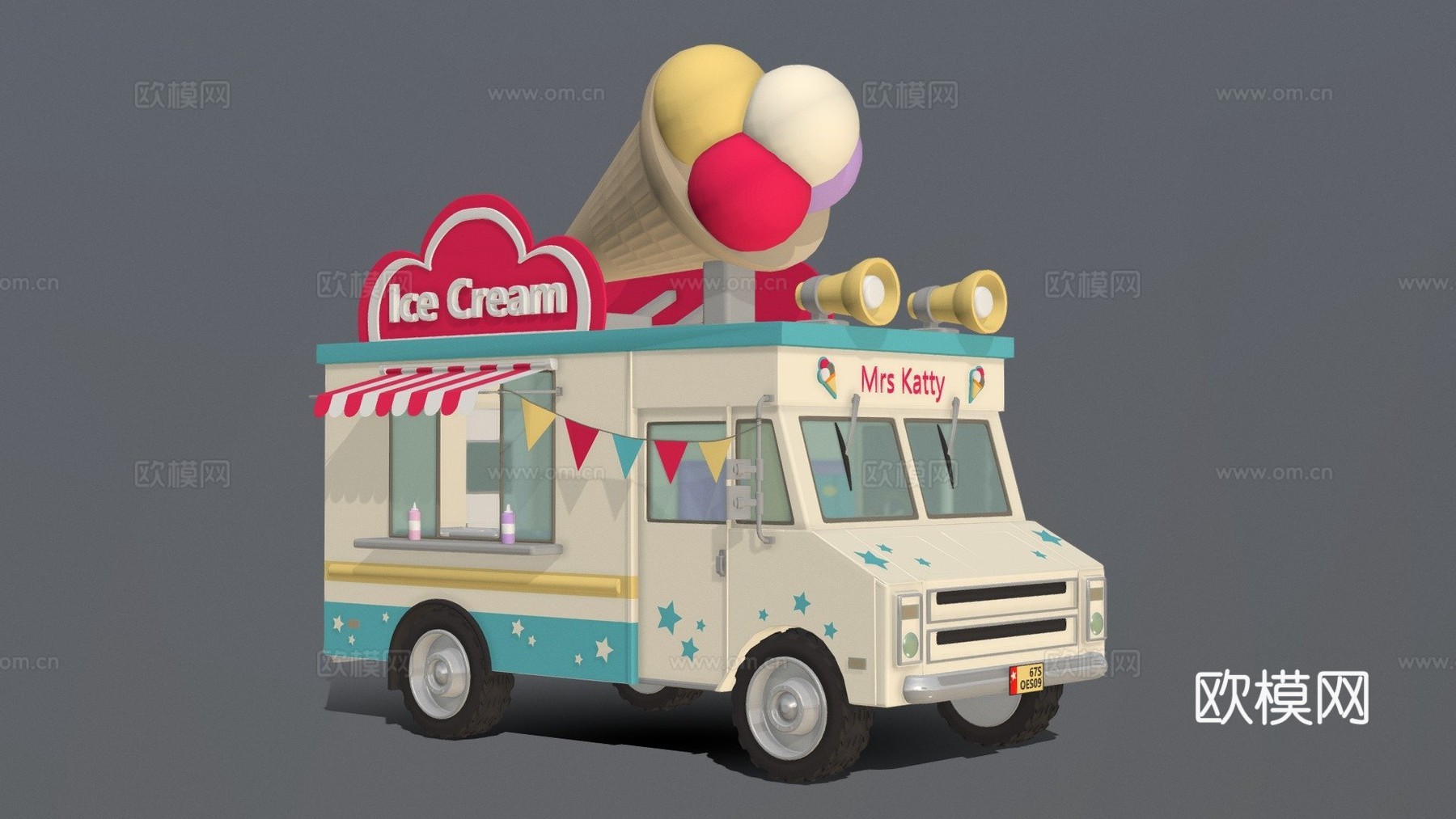 冰淇淋车3d模型下载（渲染图1）