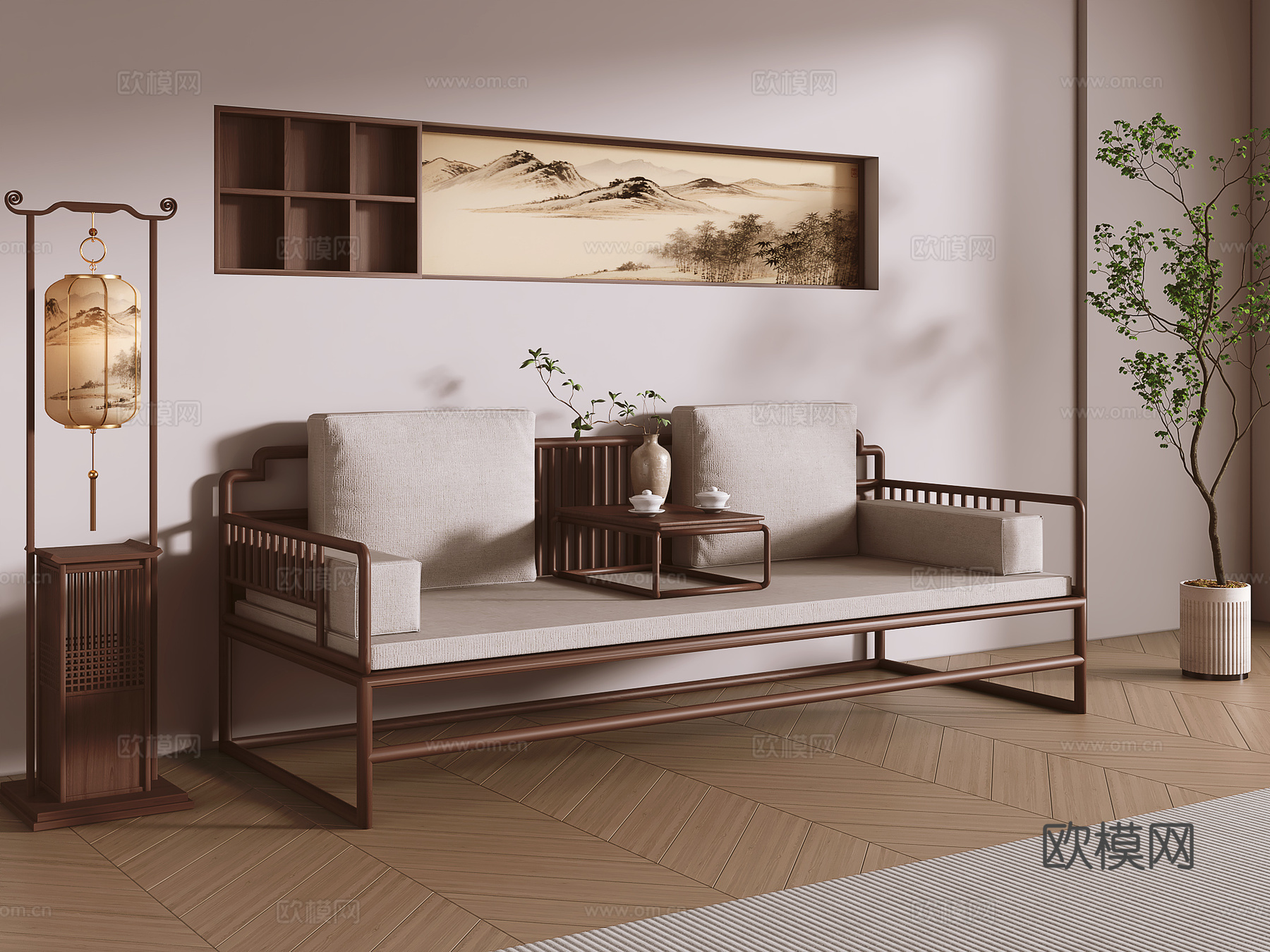 新中式罗汉床su模型