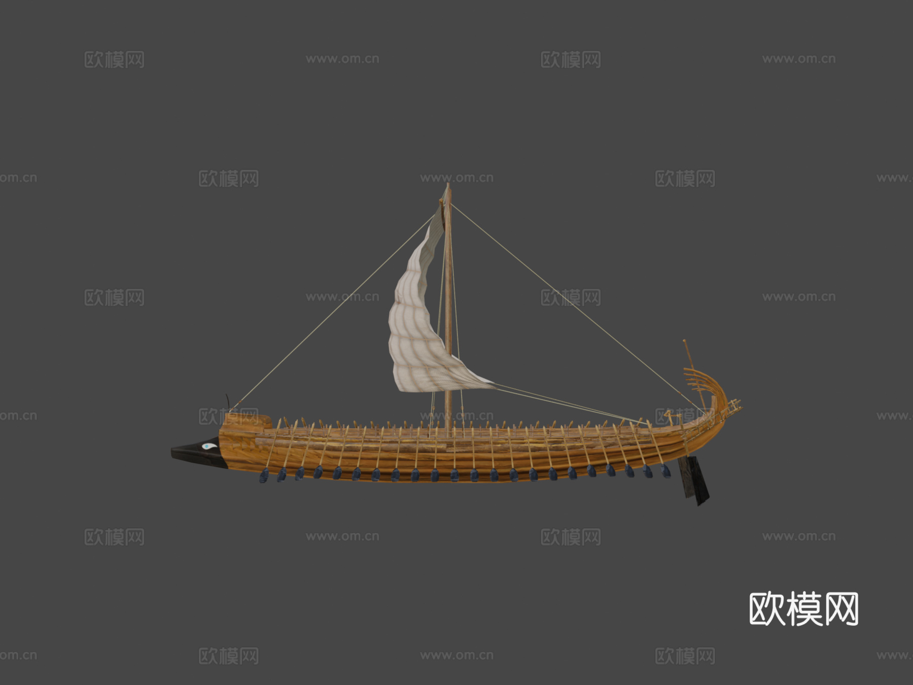 古希腊桨帆船-五十桨船3d模型下载（渲染图6）