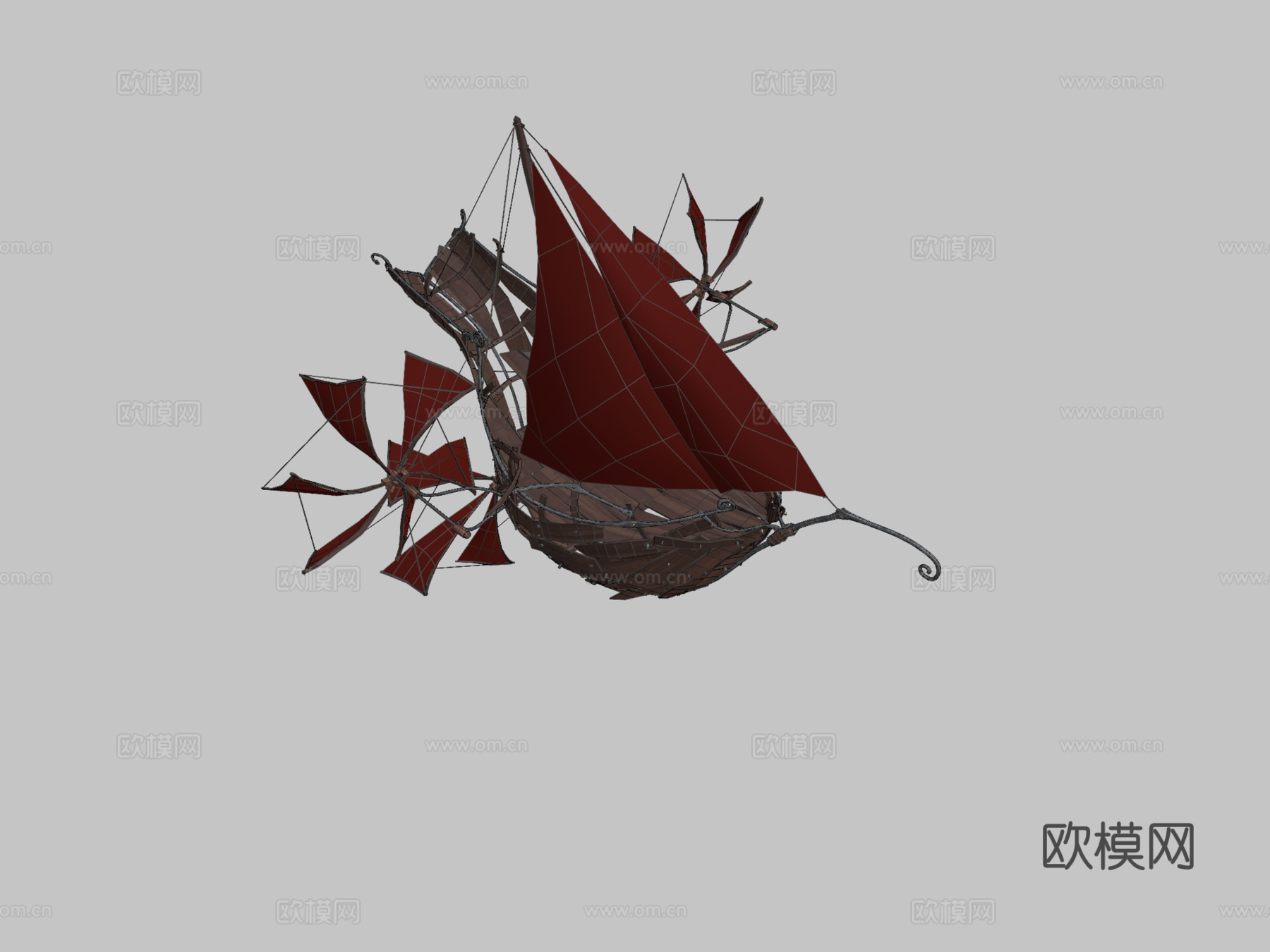 蒸汽朋克飞行船3d模型下载（渲染图2）