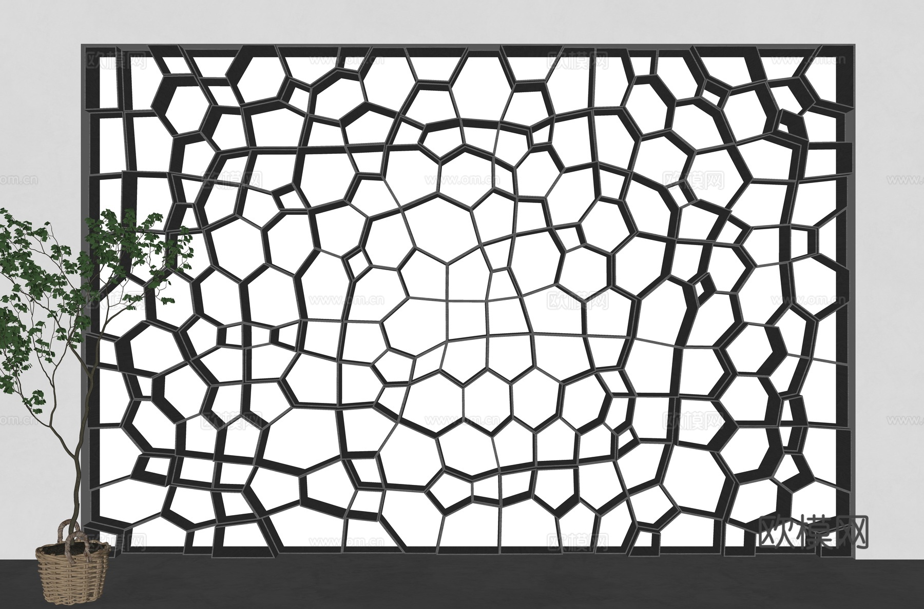 现代异形背景墙 格栅背景墙 蜂窝背景墙 灯箱背景墙 展厅背景su模型