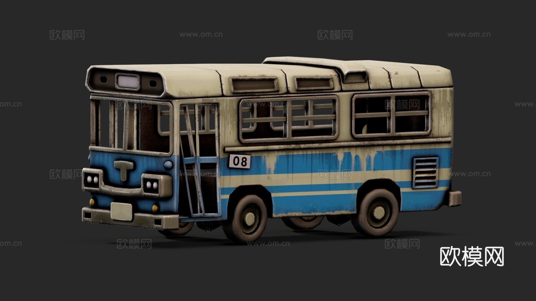 毁坏巴士 - 风格化3d模型下载（渲染图1）