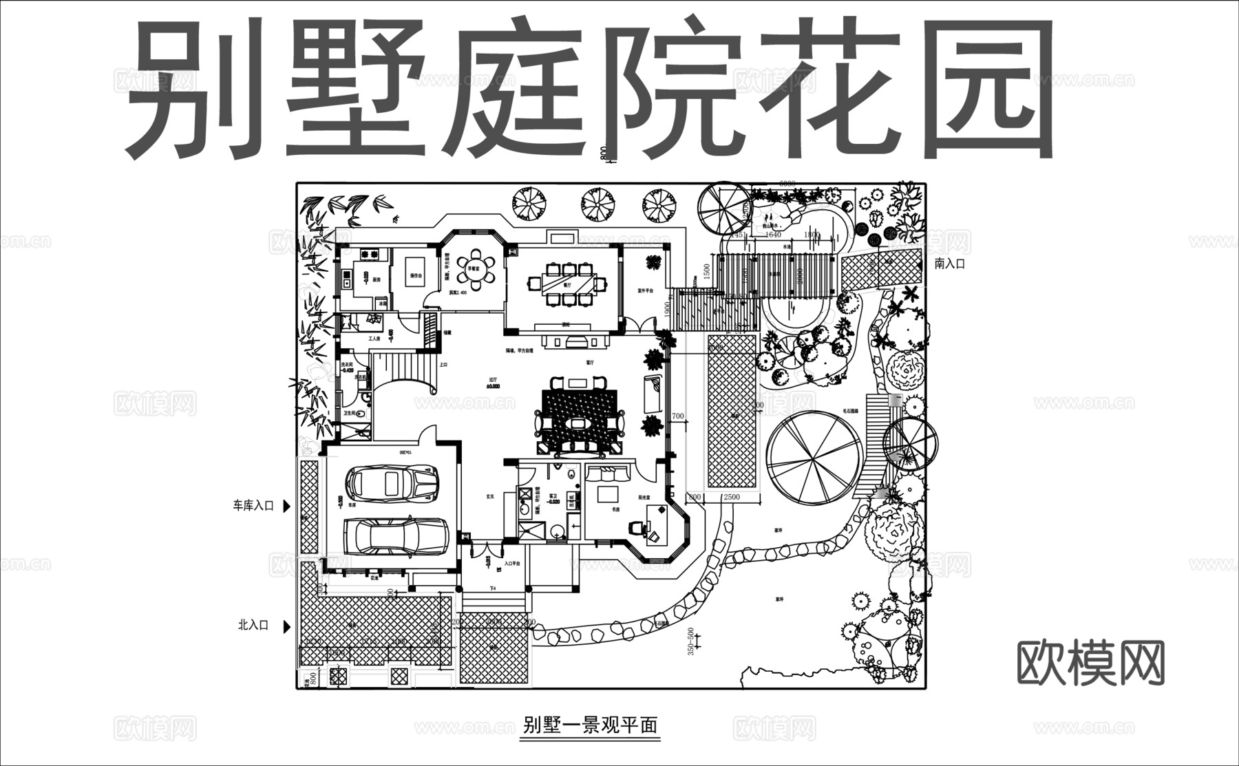 别墅庭院景观花园cad施工图