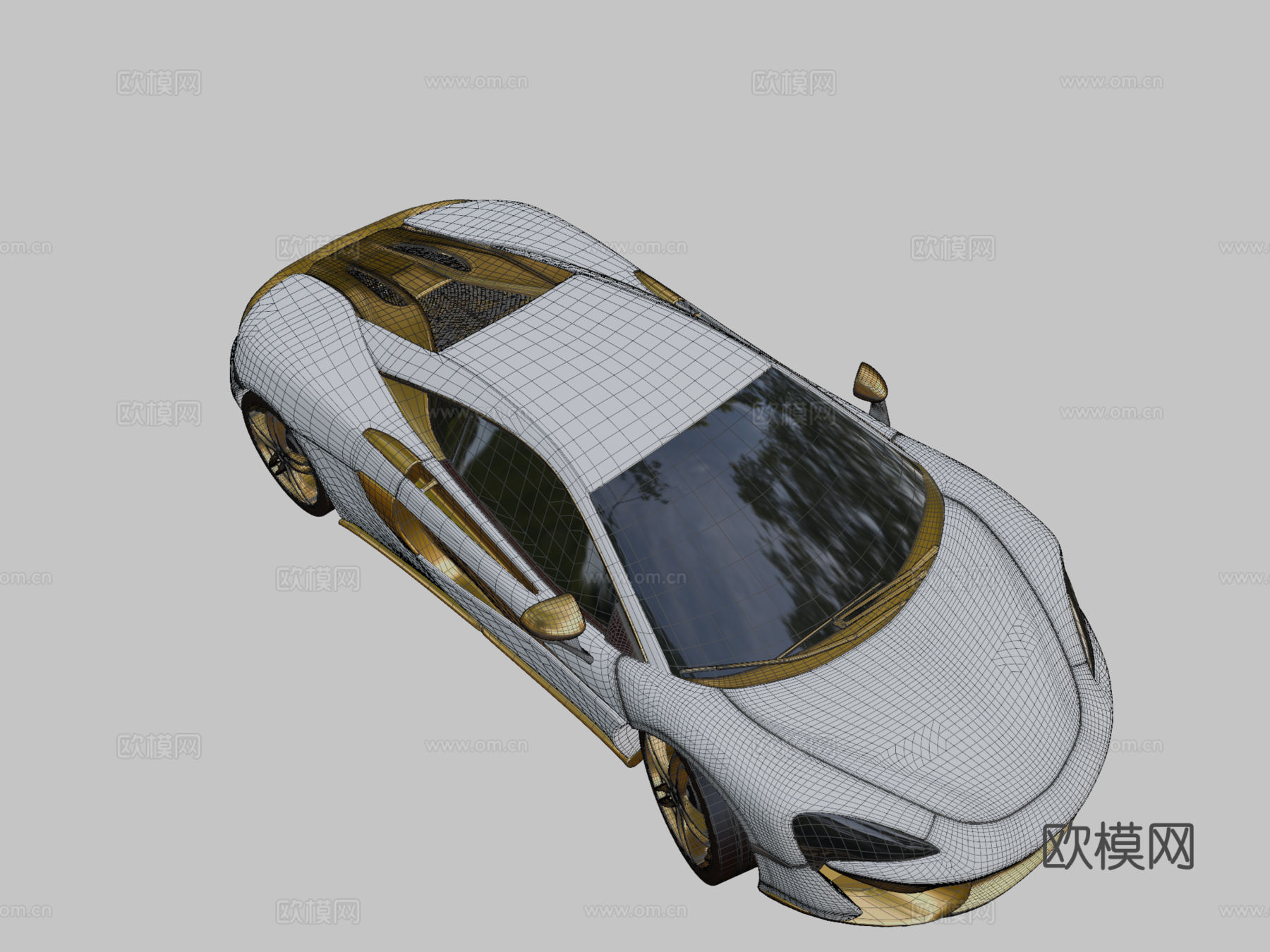迈凯轮白色配金色3d模型下载（渲染图2）