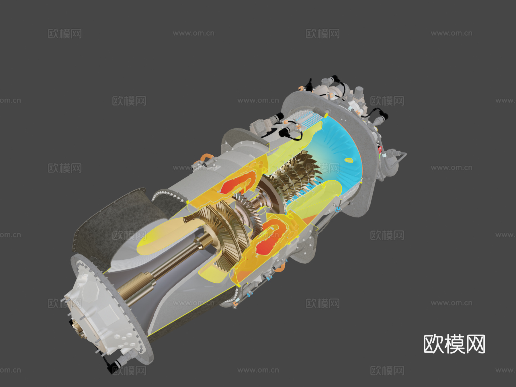 PT6C-67C涡轮轴发动机3d模型下载（渲染图8）
