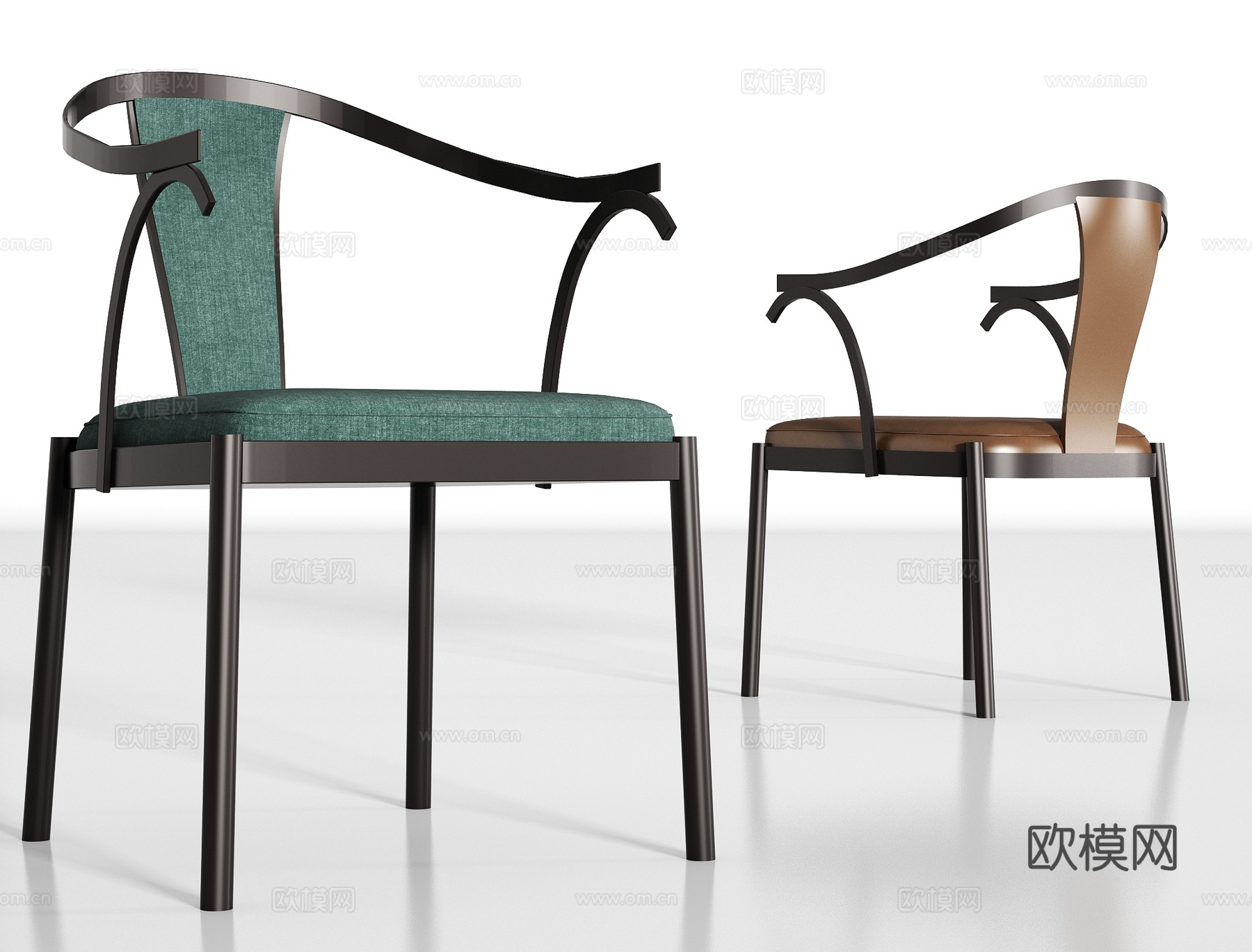 新中式金属皮革单椅组合3d模型下载