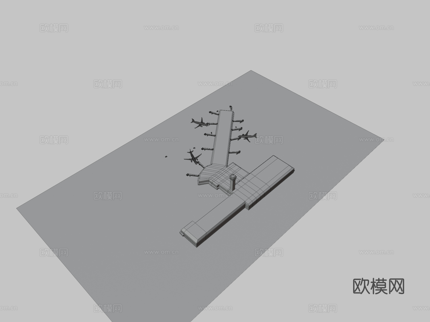 低多边形机场与飞机、地面车辆3d模型下载（渲染图3）