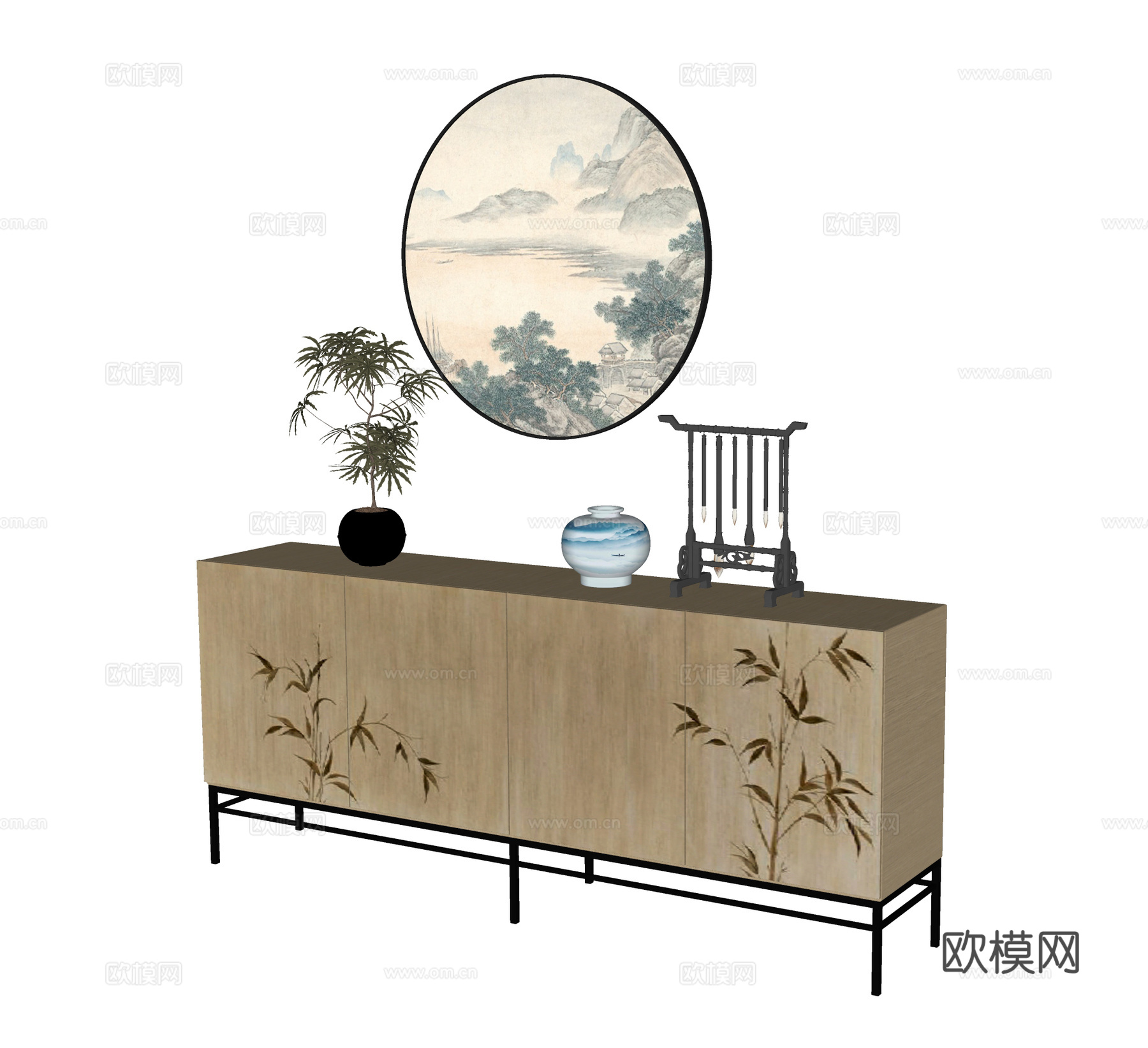 新中式玄关柜su模型