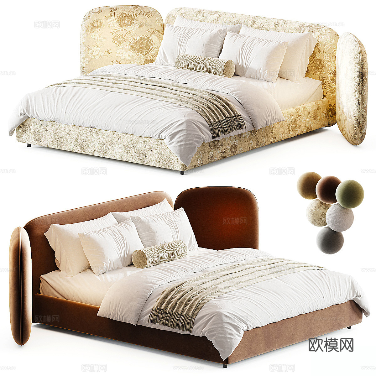 现代轻奢主卧双人床su模型