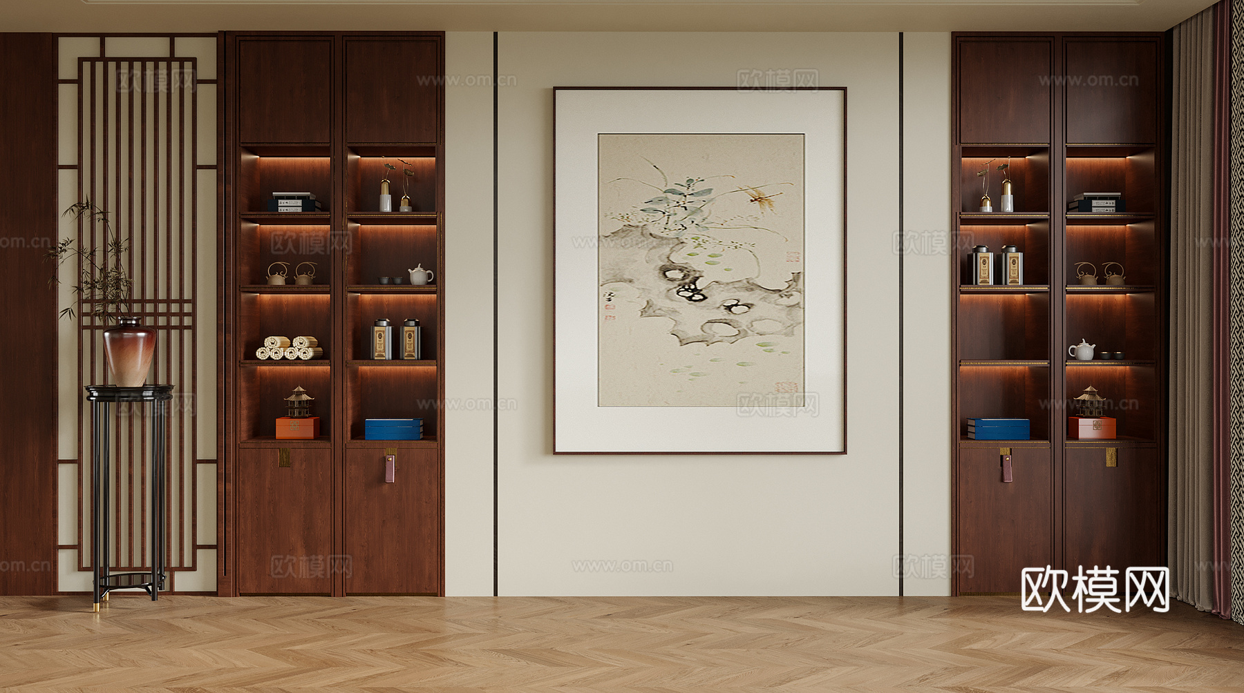 现代背景墙su模型