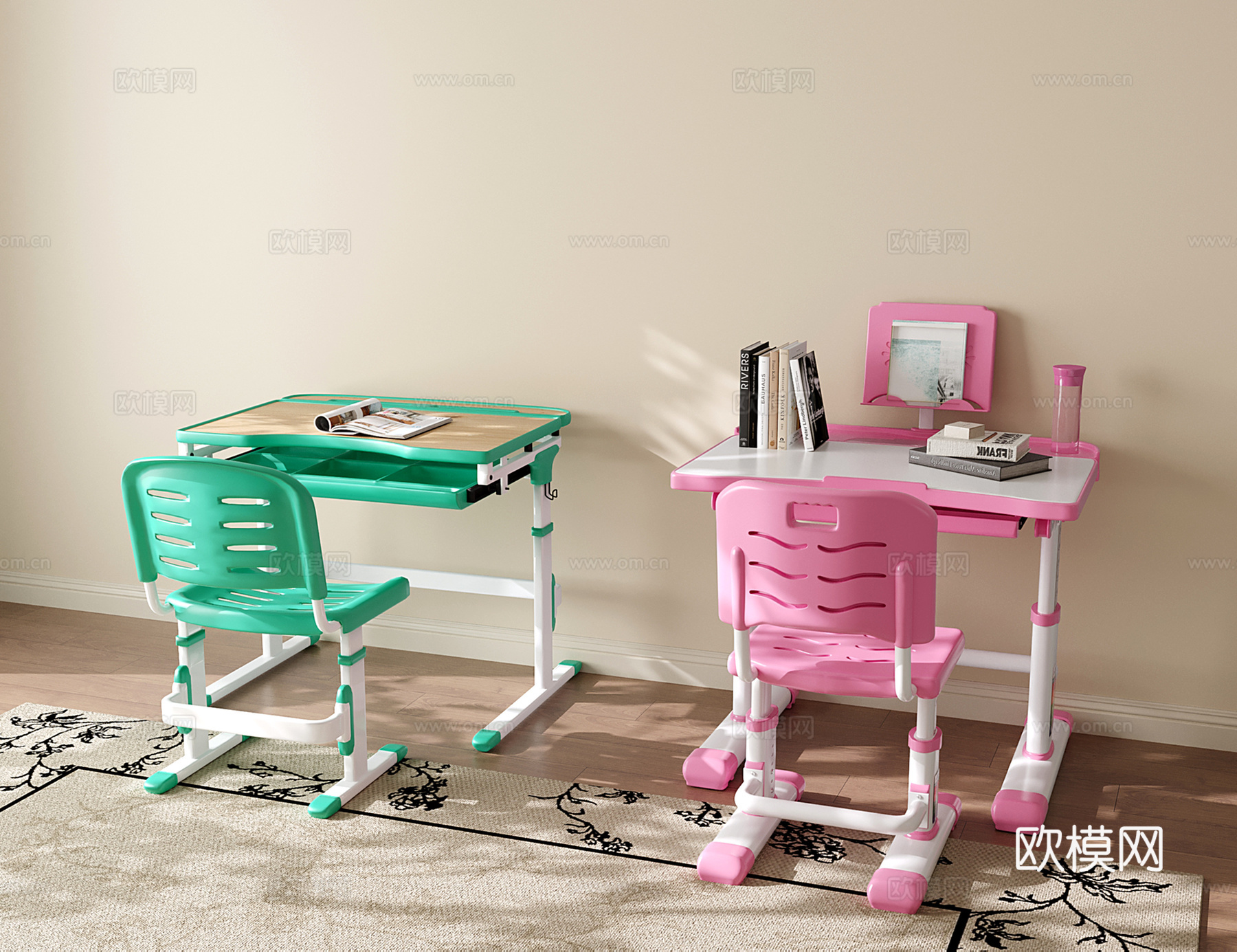 现代儿童桌椅 书桌椅 儿童学习桌su模型