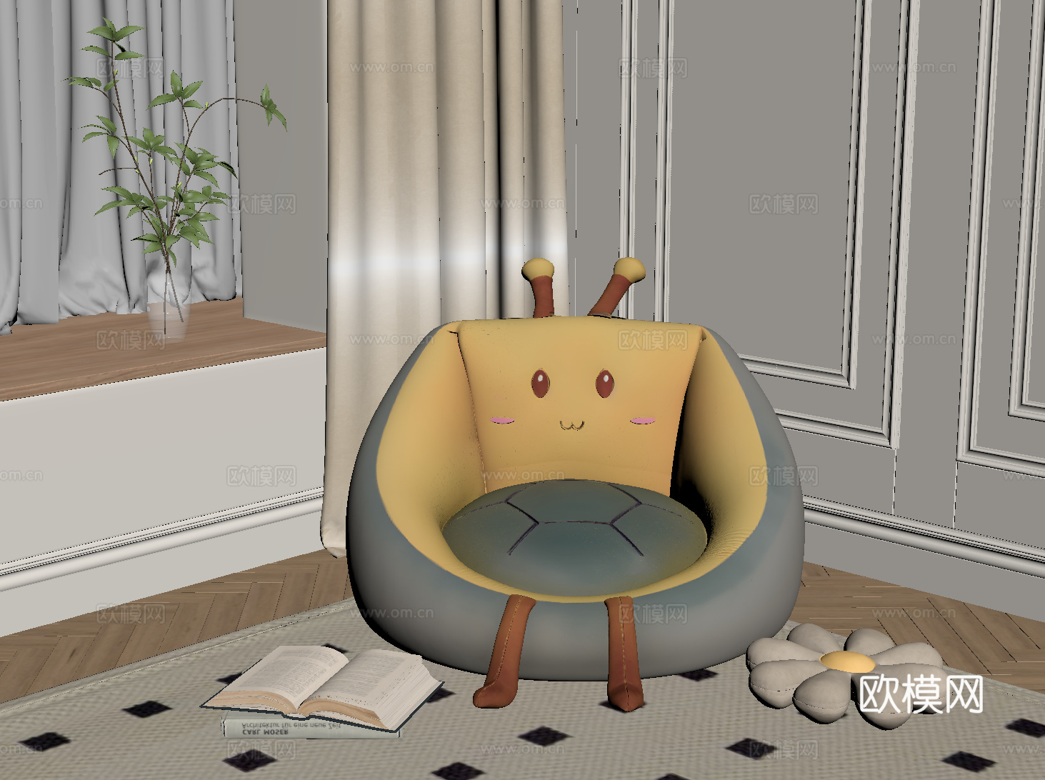 现代懒人沙发 儿童蒲团 坐垫 飘窗坐垫su模型