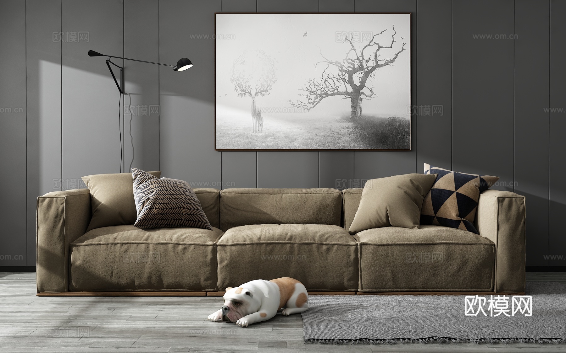 现代沙发茶几组合 背景墙3d模型