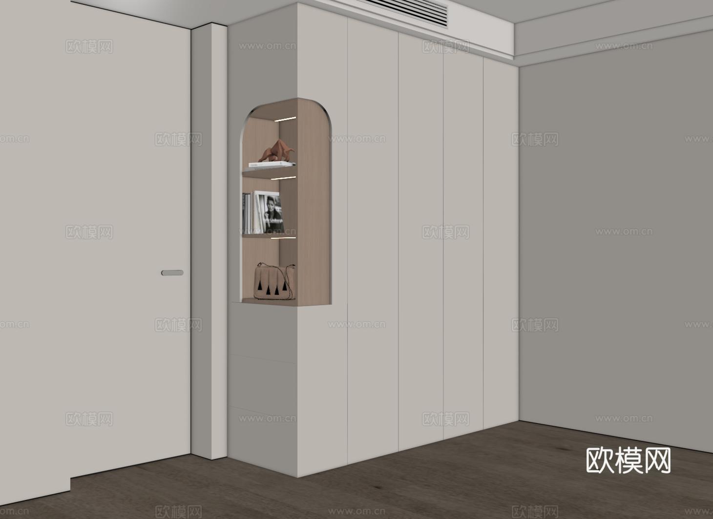 现代定制衣柜 弧形转角衣柜 平开门衣柜su模型