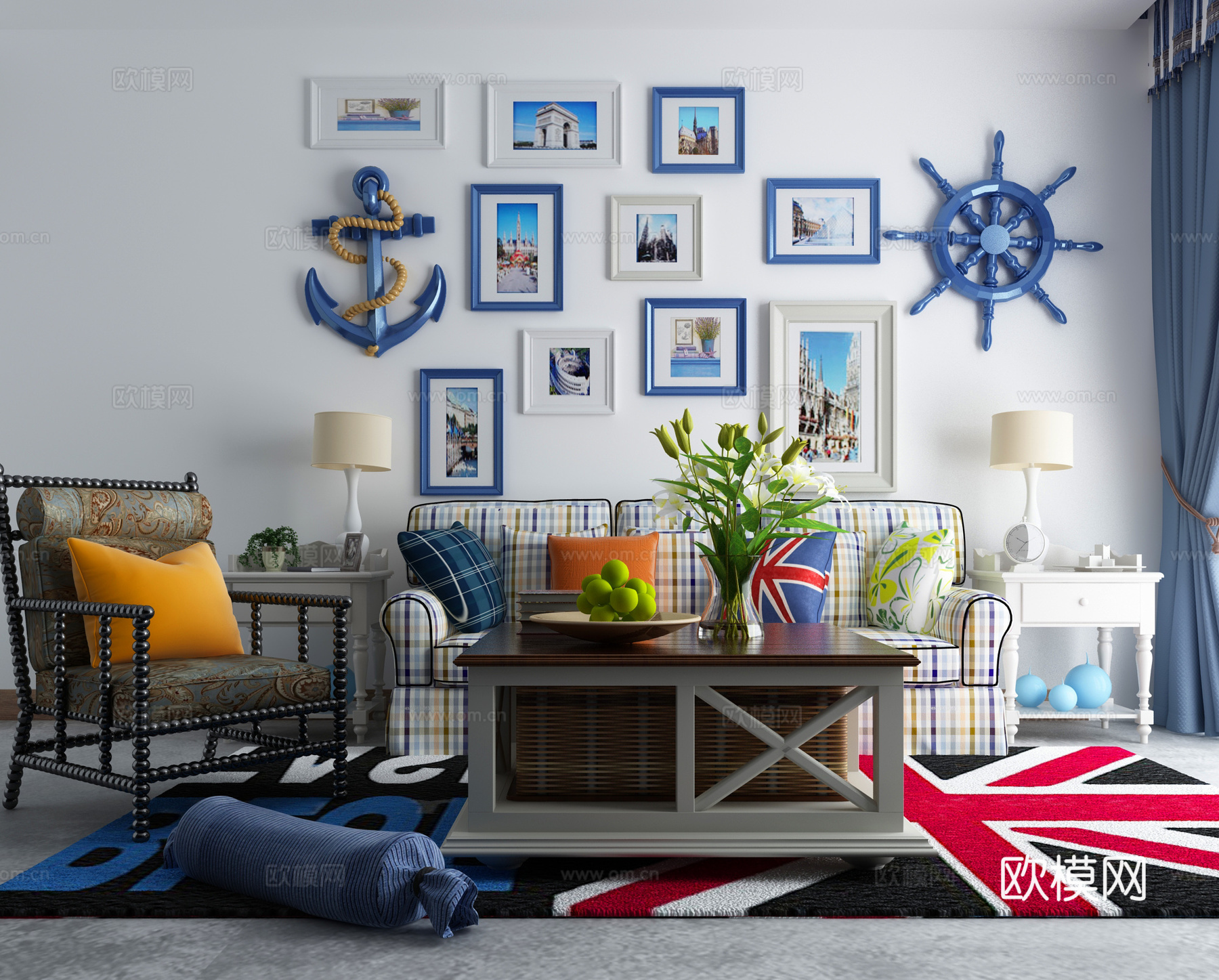 地中海沙发茶几组合3d模型下载
